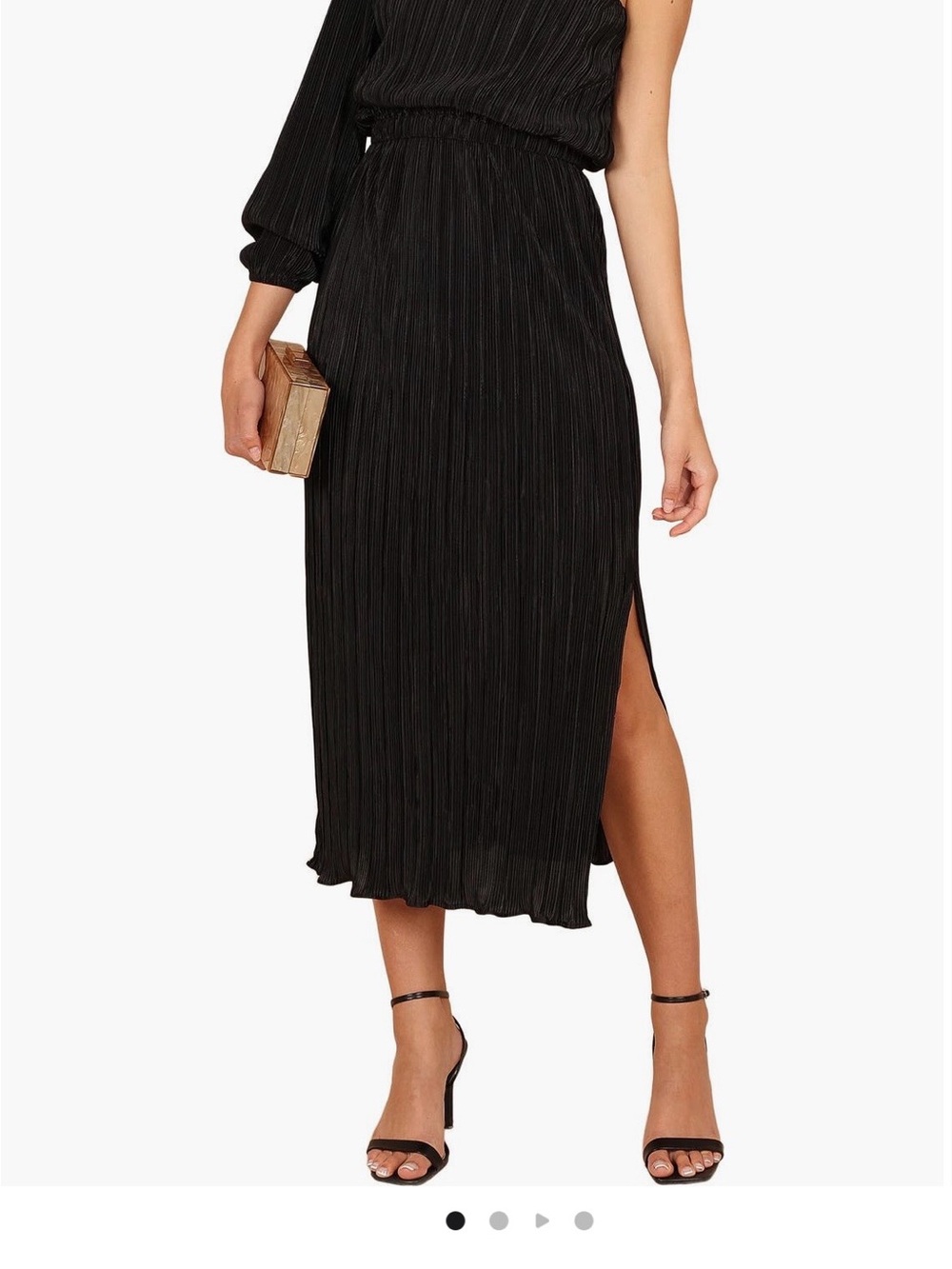 Petal & Pup Black One-Shoulder Pleated Midi Dress with Side Slit